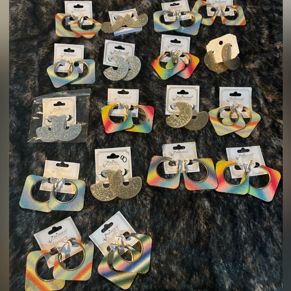 Gold and Rainbow Hoop Earrings Set